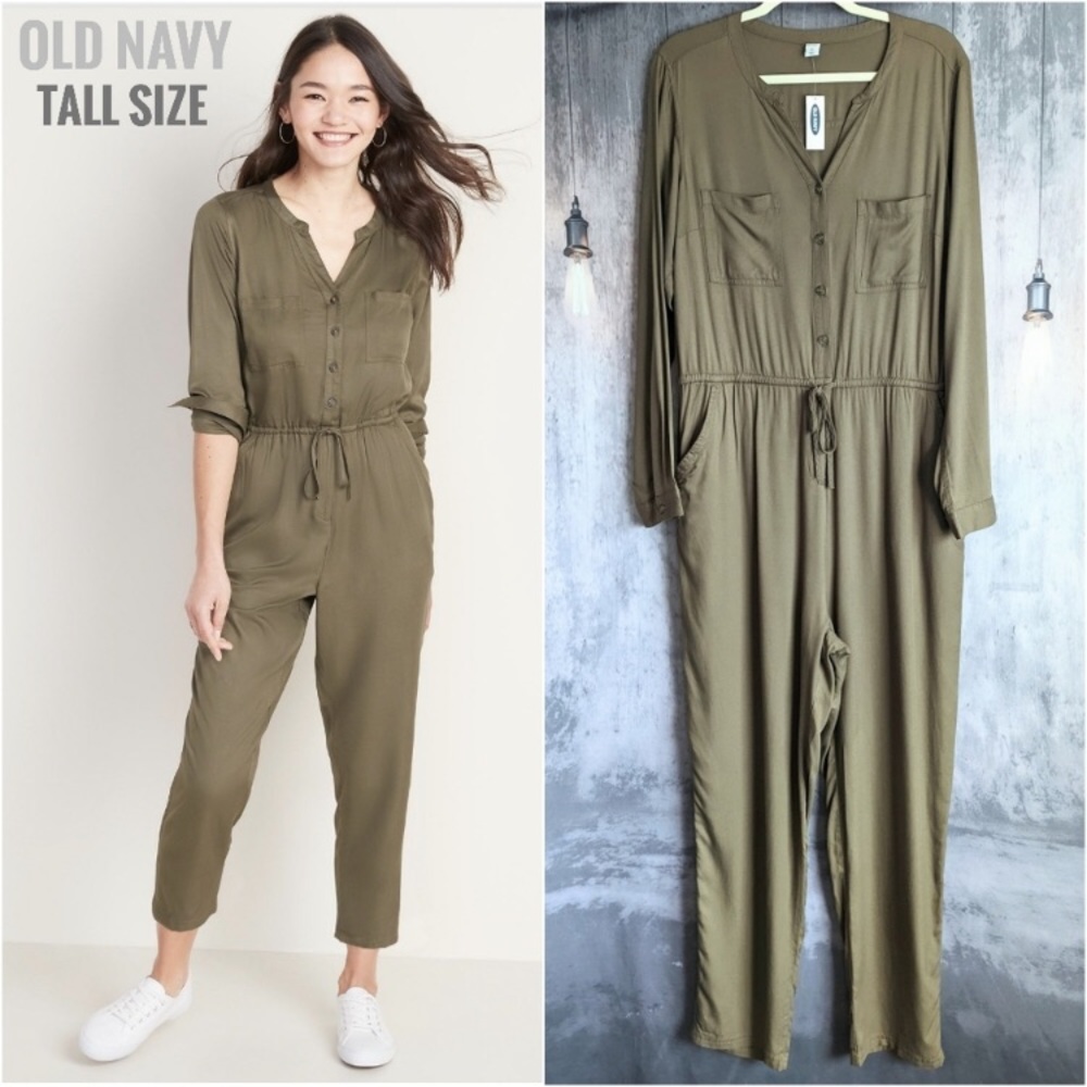 ‼️NWT‼️ Tall L Old Navy waist-defined utility jumpsuit, OD/Army green, 10/12